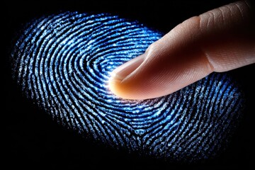 Exploring unique patterns of a fingerprint on a digital interface with glowing details