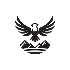 2d black and white logo of a flying eagle with a white background