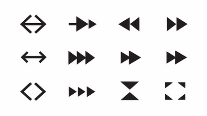 Illustration of nine black arrows in different styles pointing to the right on a white background image design | editable eps vectors silhouette