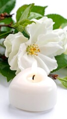 White heart-shaped candle with blossoms