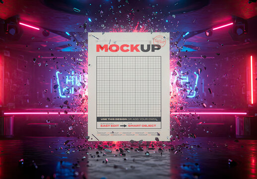 Vertical Poster with Explosion on Disco Mockup