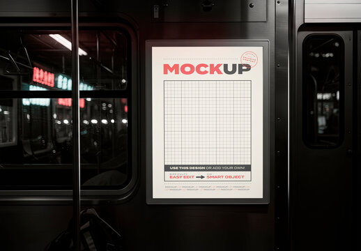Vertical Sign in Train Subway Mockup