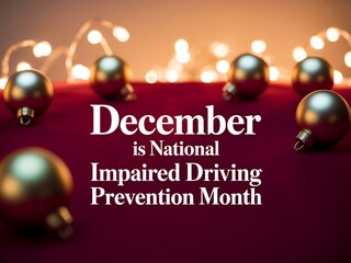 December is national impaired driving prevention month with festive holiday lights and ornaments symbolizing awareness