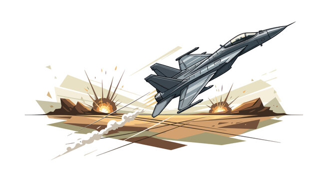 Dynamic Fighter Jet Ascending with Explosive Background.