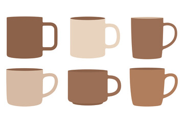 Coffee cup silhouette icon set brown mug illustration on white background

