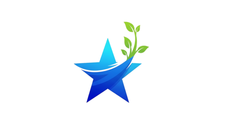 Blue star with growing green plant symbolizing success