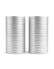 Two stacks of circular metal cylinders