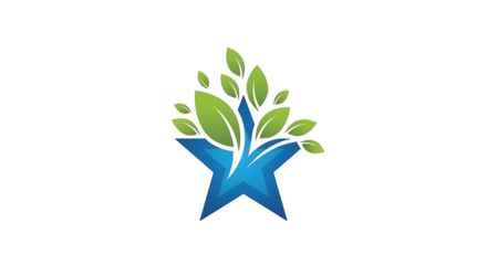 Dynamic green leaves flourish from a vibrant blue star