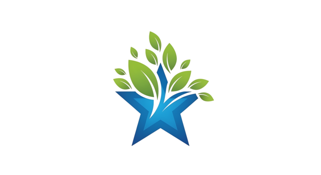 Dynamic green leaves flourish from a vibrant blue star