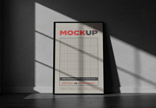 Vertical Stand Frame Poster Mockup Simple with Shadow