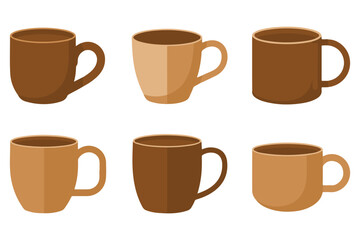 Coffee cup silhouette icon set brown mug illustration on white background

