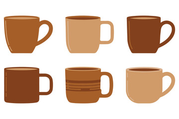 Coffee cup silhouette icon set brown mug illustration on white background
