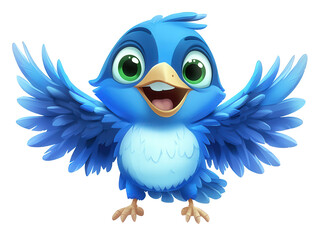 Obraz premium A cheerful blue bird with outstretched wings isolated on transparent background, showcasing its vibrant plumage and joyful expression, creating a delightful and inviting image