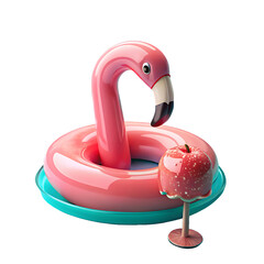 Melting Strawberry Popsicle with Flamingo Pool Ring on Aqua Backdrop – Modern Summer 3D Illustration