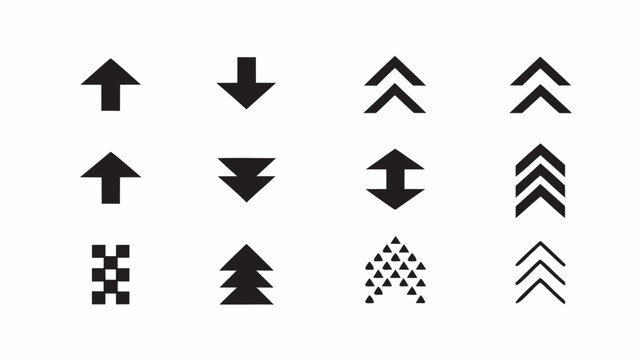 Illustration of various black arrow icons pointing up down and in different directions on a white background | editable eps vectors silhouette