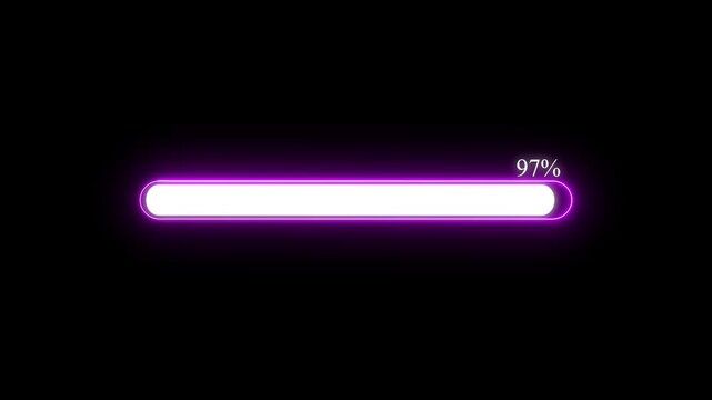 Abstract neon loading bar icon animation on black background. Futuristic progress loading bar 0-100 percent. loading icon , processing ,downloading, pink color animation. 
