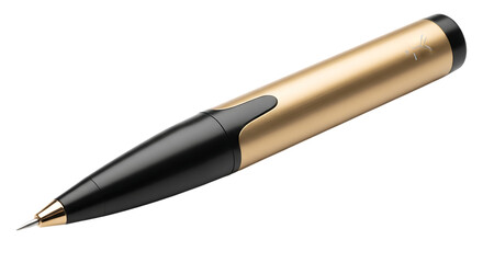 Elegant Gold And Black Stylus Pen With A Small Logo On A Black Background writing instrument