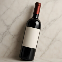 Bottle of Wine on Marble: A single, elegantly presented bottle of rich red wine, its label blank, stands against the classic backdrop of luxurious marble, ready to be enjoyed.