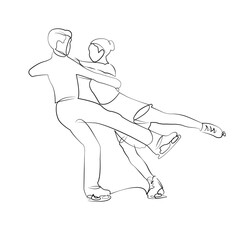 One continuous line drawing on white isolated background. Minimalism linear illustration. sport, skate, skater, man, woman, figure, ice, dance, athlete, flexibility, arena, choreography