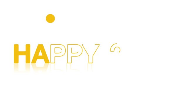 animated jumping or bouncing ball happy 2026 text word lettering typography glow neon reveal, Bright letters jump in the inscription theme video,motion seamless loop animated yellow type on white bg 