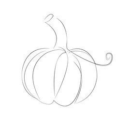 One continuous line drawing on white isolated background. Minimalism linear illustration. pumpkin, vegetable, food, orange, autumn, halloween, isolated, seasonal, ripe, thanksgiving