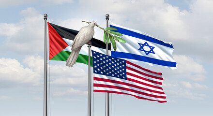 US Middle East mediation and American Israel Palestine Peace agreement resolving a middle-east crisis as a geopolitical conflict between the Palestinian and Israeli as a Gaza talks for a ceasefire.