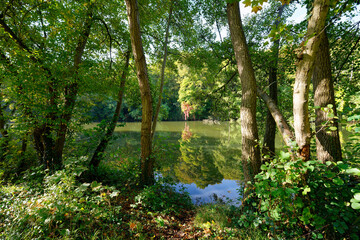 The  Mousseaux lake in Port aux Cerises Leisure island. Draveil city	