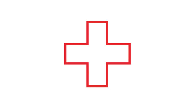 A simple red outline of a medical plus sign a first aid cross symbol.