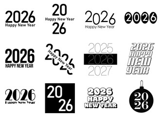 2026 Happy New Year vector collection. 2026 new year number set.