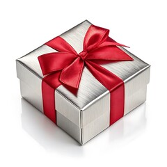Obraz premium Elegant silver gift box with red ribbon bow celebrate any occasion