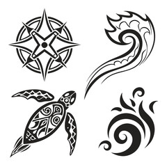 Black tribal tattoo designs compass wave turtle swirl