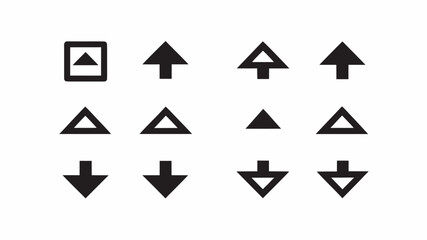 Arrangement of black geometric shapes including triangles and a square on a white background in rows | editable eps vectors silhouette