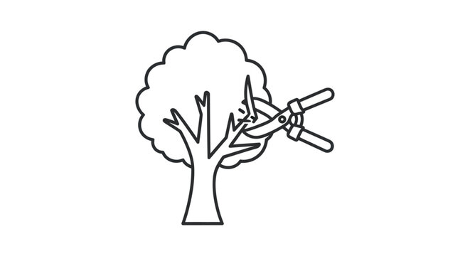 Tree Pruning with Shears: Outline Icon for Gardening and Landscaping.