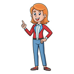 Fototapeta premium Smiling woman pointing her finger up with happy expression