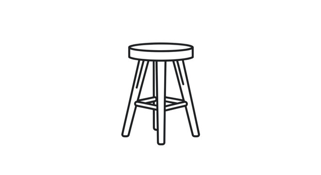 Simple Wooden Stool with Three Legs and Round Seat Line Art.