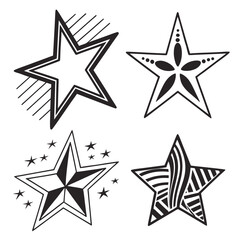 Four black silhouette star graphic designs white