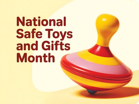 Brightly colored spinning top toy symbolizing national safe toys and gifts month celebration and childhood fun