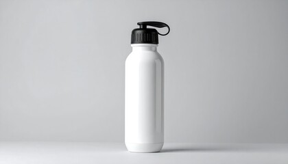 White plastic water bottle on plain background