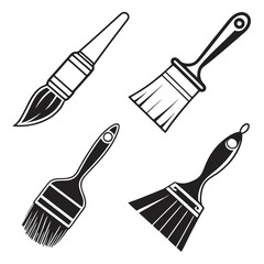 Four black silhouette paint brushes on white background 1
