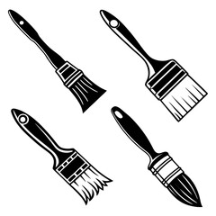 Four black silhouette paint brushes on white background