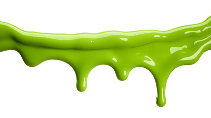 Green slime dripping and flowing isolated on transparent background
