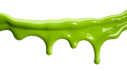 Green slime dripping and flowing isolated on transparent background