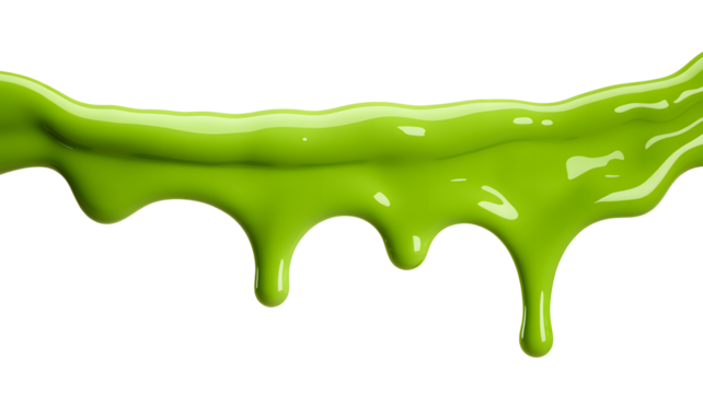 Green slime dripping and flowing isolated on transparent background