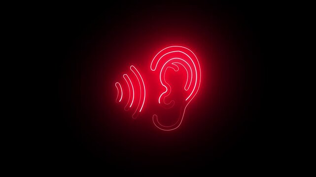 OutlineFilledneon Sign ofvs - ear listening vector icon . isolated transparent red outline filled version
