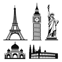 Obraz premium Black silhouette vector designs of famous landmarks 2