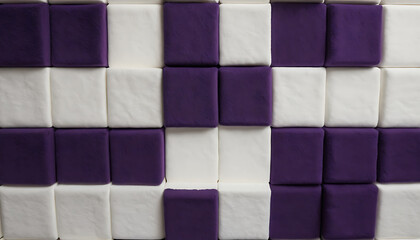 Abstract geometric pattern of alternating purple and white square tiles