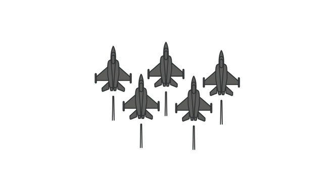 Five Dark Gray Fighter Jets Flying in Formation.