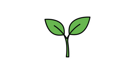 Simple Green Sprout with Two Leaves Vector Illustration.
