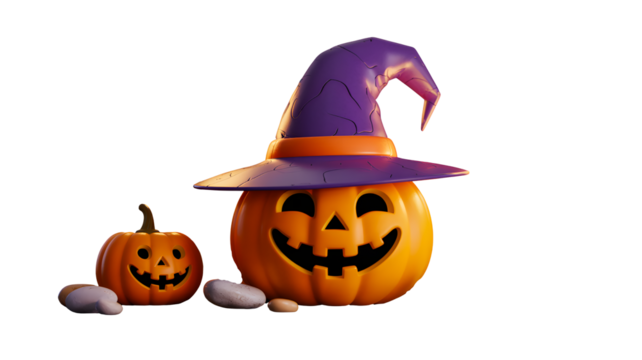 Halloween jack o lantern with witch hat isolated on transparent background - Powered by Adobe