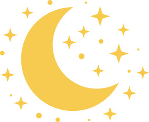 Stylized crescent moon and stars vector illustration for celestial and night themed designs